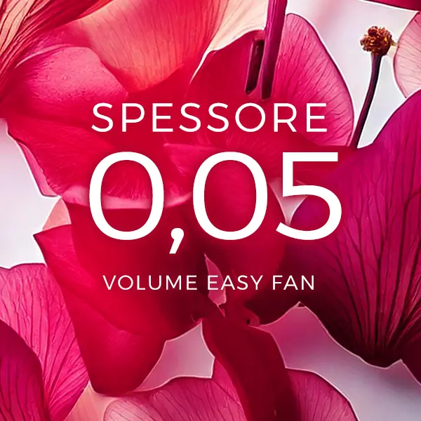 Ciglia 0,05 Volume easy fan Scritta bianca su sfondo petali rose