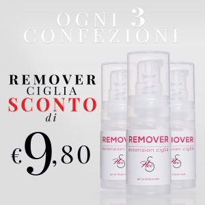 immagine 3 flaconi Remover Ciglia con scritta e fondo grigio