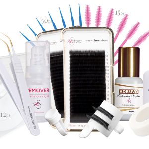 kit-corso-one-to-one-ciglia insieme di prodotti a ventaglio per l'applicazione extension ciglia