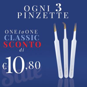 riquadro azzurro scuro con scritta sconto Pinzette Ciglia One to one