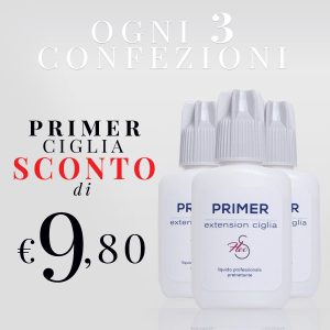 riquadro grigio con scritta sconto Primer Extension Ciglia