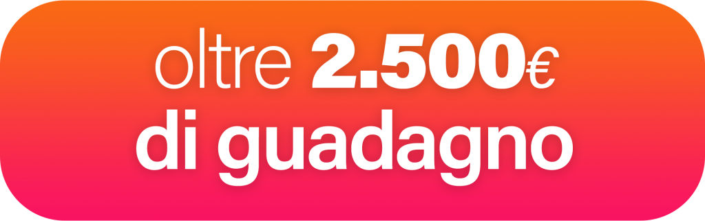 pulsante rettangolare arancio viola con scritta guadagno