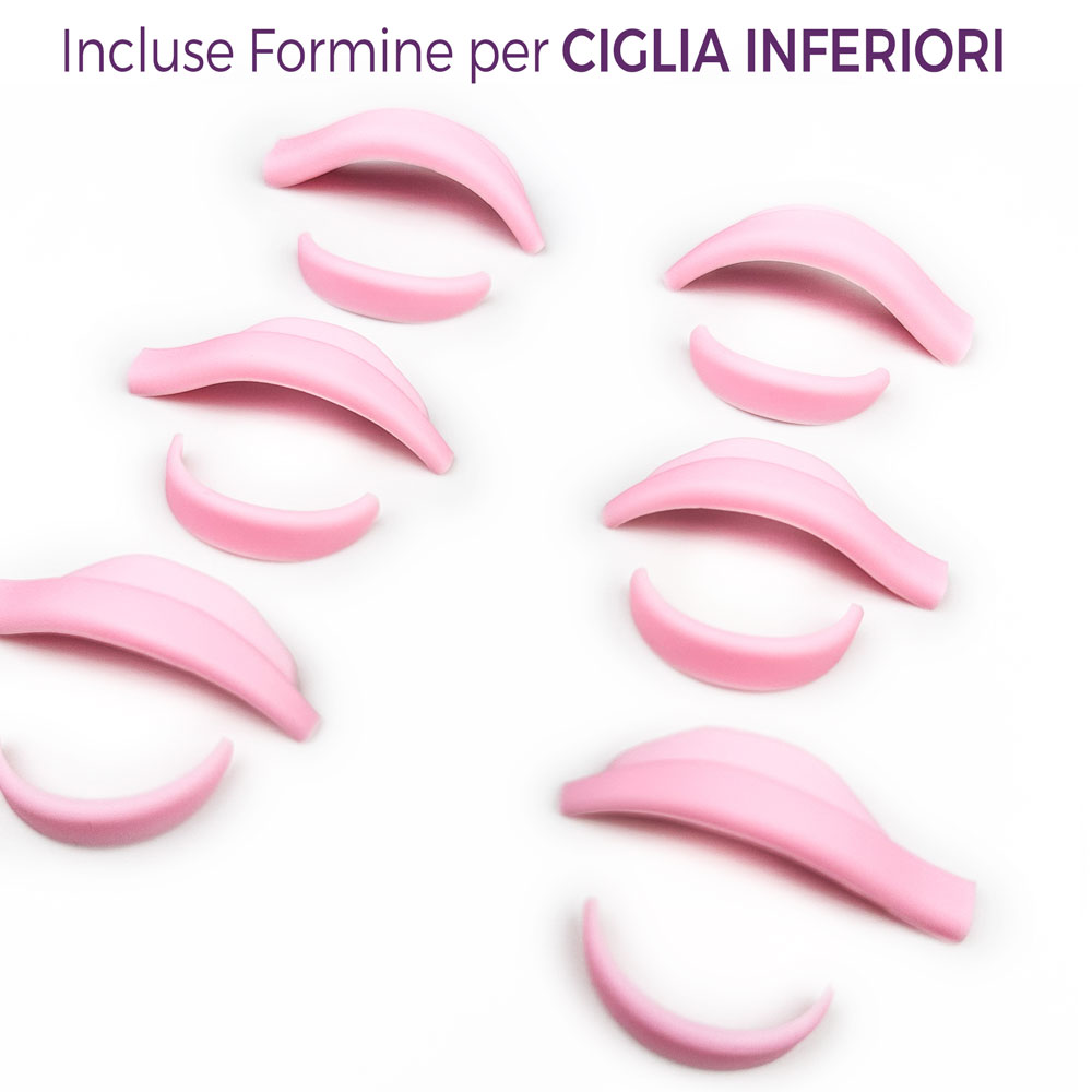 foto di 4 coppie di Dolphin PAD inclinati - Bigodini Silicone Laminazione ciglia rosa