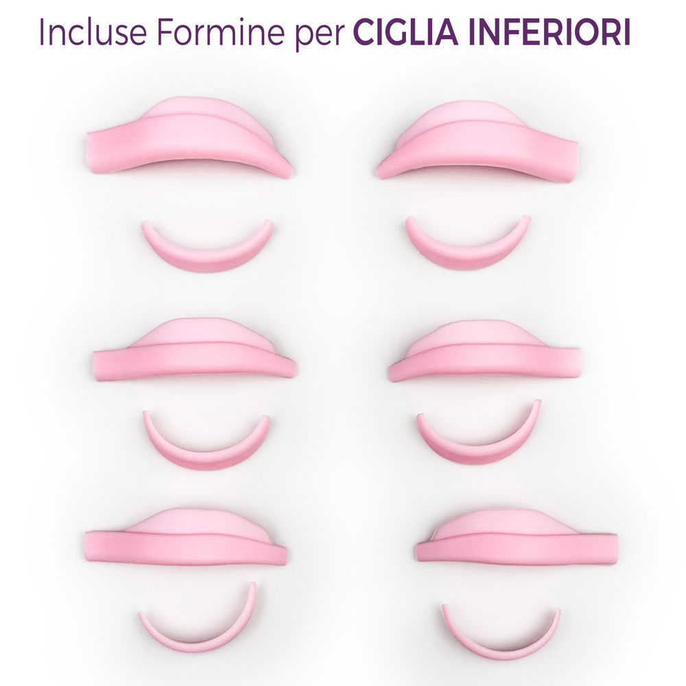 foto di 4 coppie di Dolphin PAD dall'alto - Bigodini Silicone Laminazione ciglia rosa