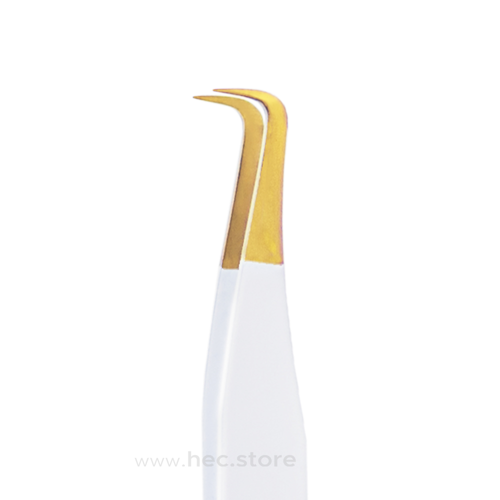 Pinzetta Volume angolo 90 gradi foto parte superiore Pinzetta Volume angolo 90 gradi bianca punta oro