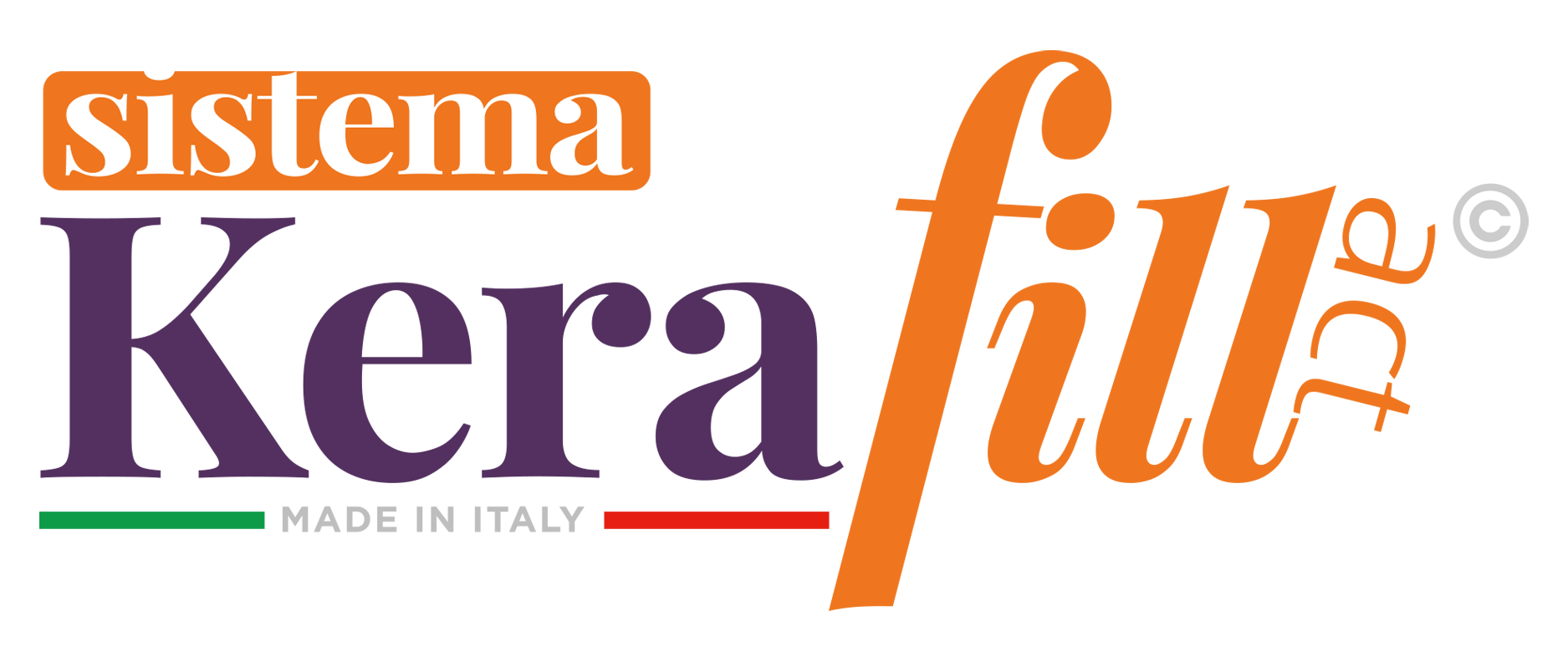 logo ufficiale con scritta sistema kerafill in viola scuro e arancio