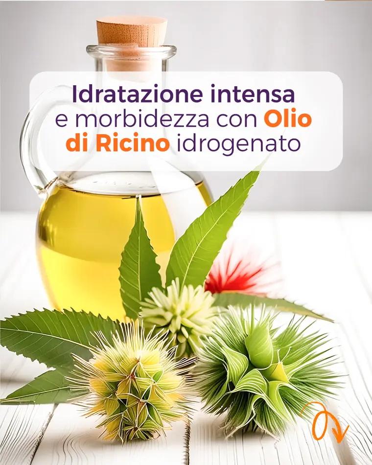 Brow wow gel sopracciglia con olio di ricino bricco di olio con pianta di ricino su tavolo legno bianco