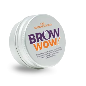brow-wow-gel-sopracciglia-linea-kerafill vasetto argento cosmetico tondo in piedi