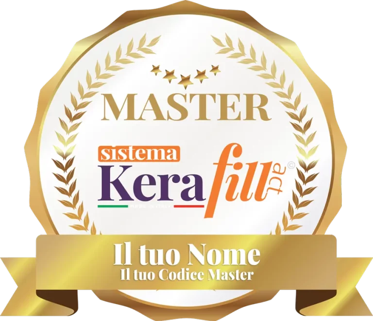 Sigillo d'oro con interno perlato e ribon dorato sotto con scritta Master Kerafill