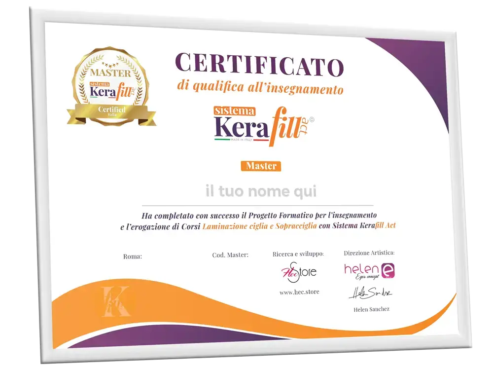 mockup certificato master kerafill in cornice bianca