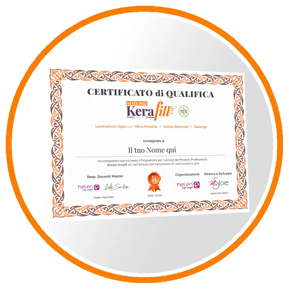 certificato con cornice arancione e scritte all'interno