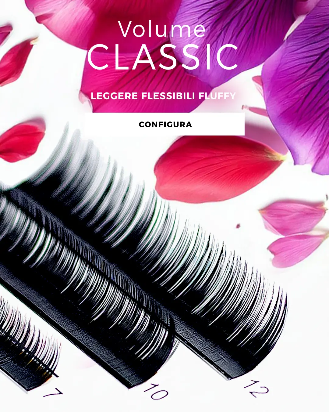 foto di tre strisce di ciglia volume sdraiate su fondo rosa