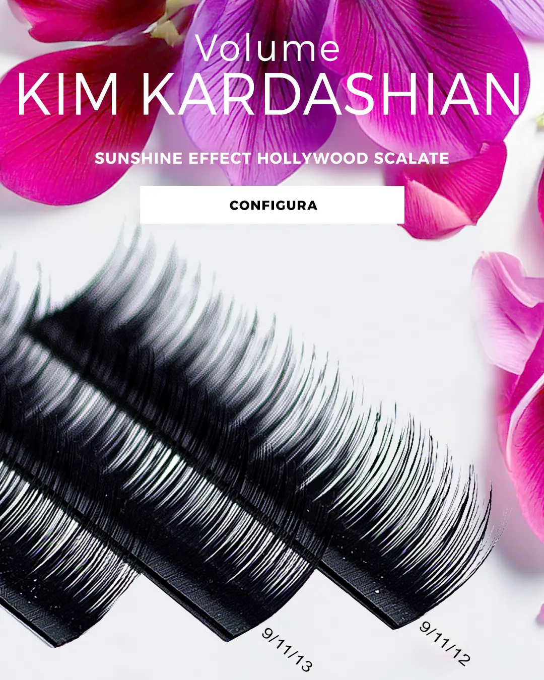 foto di tre strisce di ciglia volume sdraiate su fondo rosa