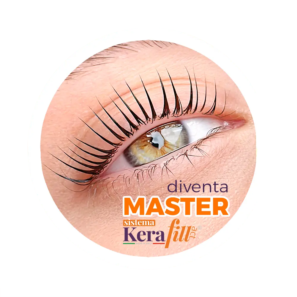 primo piano occhio con ciglia perfette donna dentro a cerchio bianco