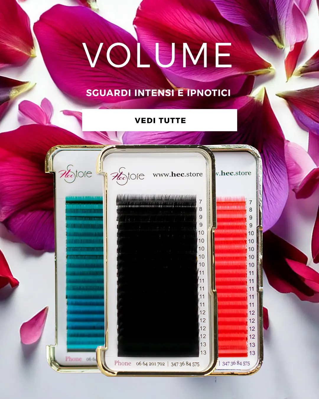 3 scatoline ciglia finte su fondo floreale