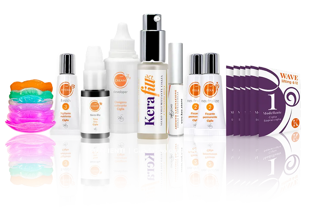 Prodotti cosmetici in piedi a forma di KIT color arancio e bianco