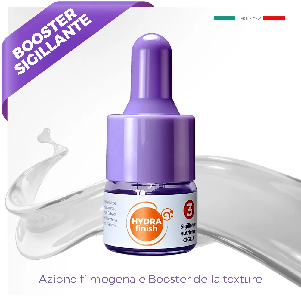 N3 hydra finish 2025 chiuso Contenitore basso cosmetico con tappo chiuso con pompetta color viola ed effetto 3D flusso