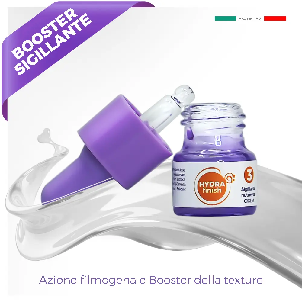 N3 hydra finish sigillante filmogeno idratante Contenitore basso cosmetico con pompetta dosatore color viola ed effetto 3D flusso